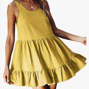 🆕 Eliacher Women Babydoll Dress Sleeveless Ruffles Loose Swing Shift Mini Dress